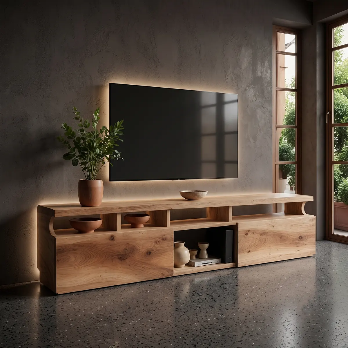 Modern TV Stand with Dual Storage Cabinets | Open Media Console TT006-6PQC5TA