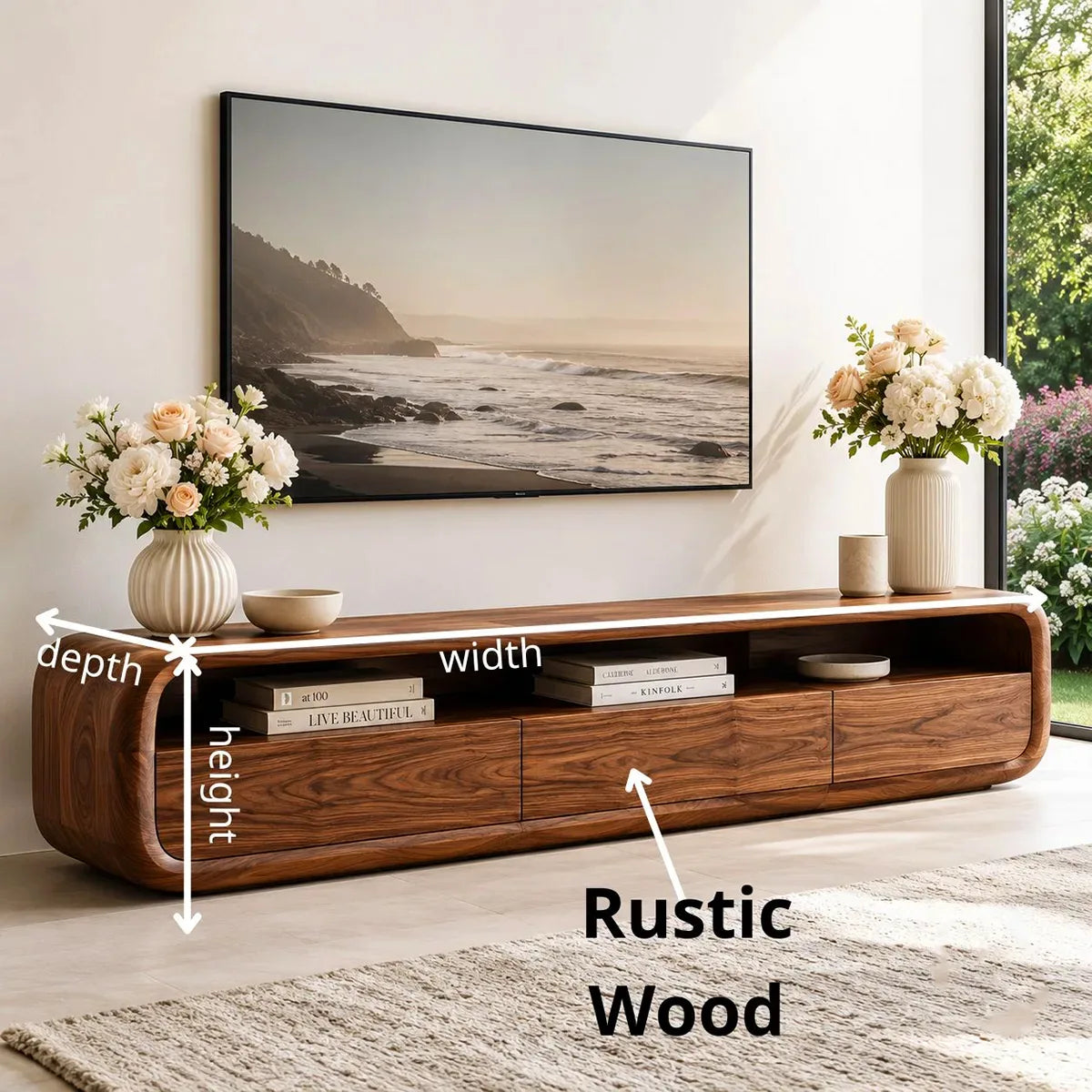 Modern TV Stand with Open Shelf & 3 Drawers | Contemporary Media Console TT006-5GKM4CV