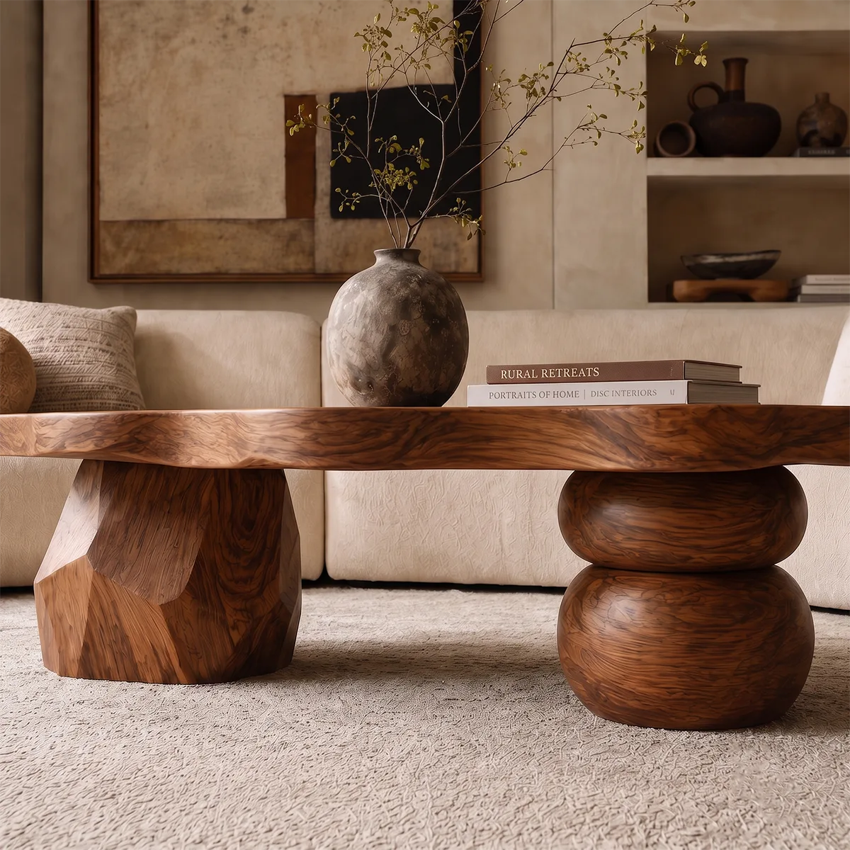 Sculptural Coffee Table with Mixed Artistic Legs | Organic Modern Statement Center Table