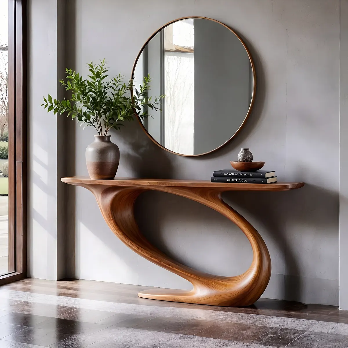 Organic Sculptural Console Table with Curved Pedestal Base for Modern Entryway TT006-2591