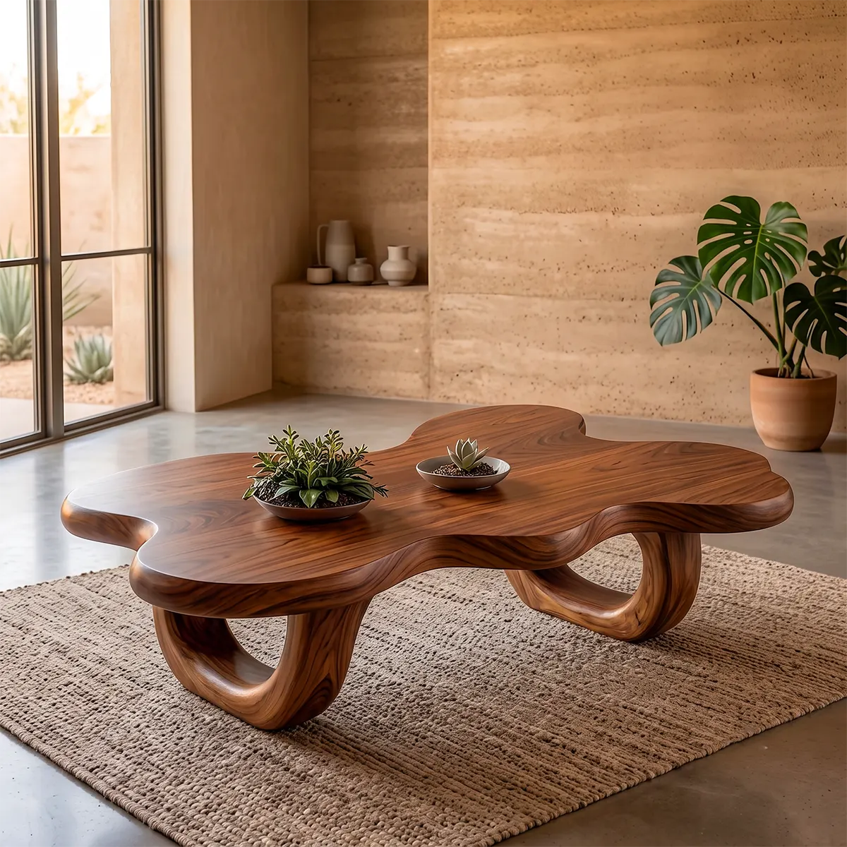 Modern Organic Wood Coffee Table with Freeform Top & Sculptural Base TT006-8349