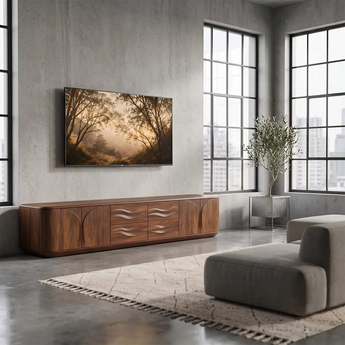 Modern TV Stand with 2 Side Cabinets & 4 Center Drawers TT006-8JEV2FS