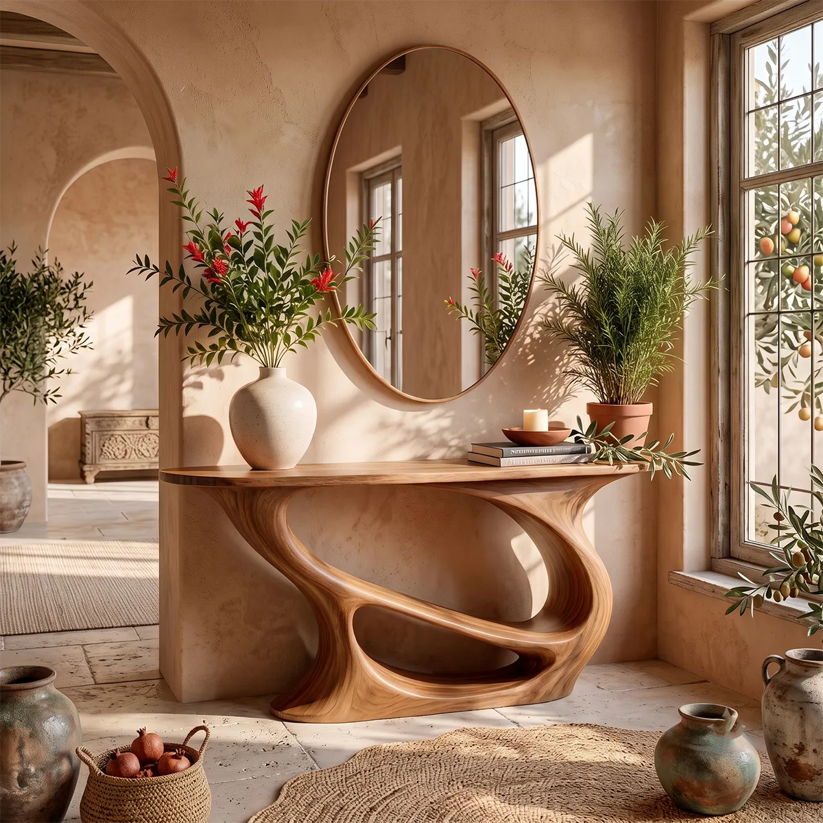Organic Modern Console Table with Sculptural Double-Loop Base for Entryway TT006-6035