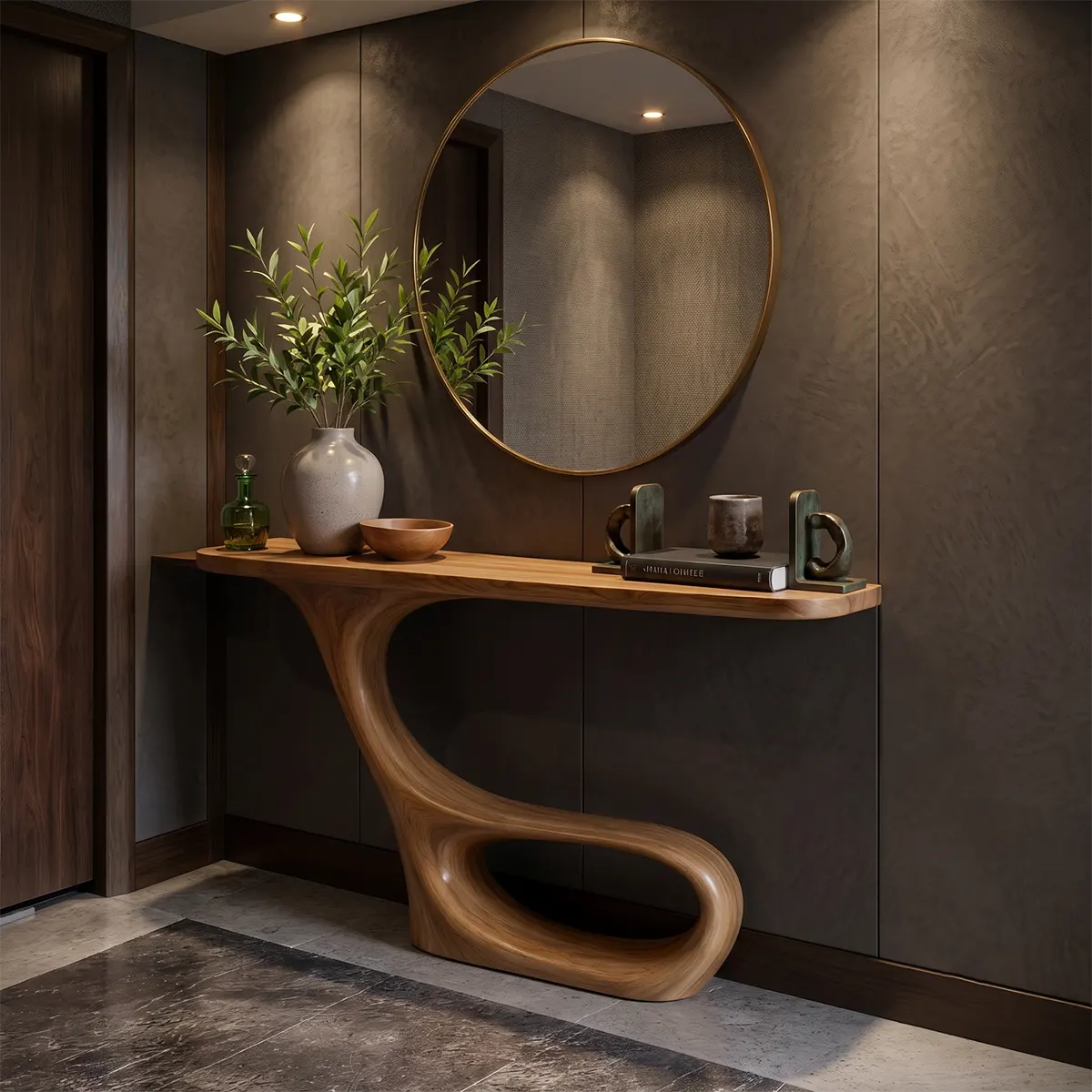 Modern Sculptural Console Table with Organic Curved Pedestal Base for Entryway TT006-3822