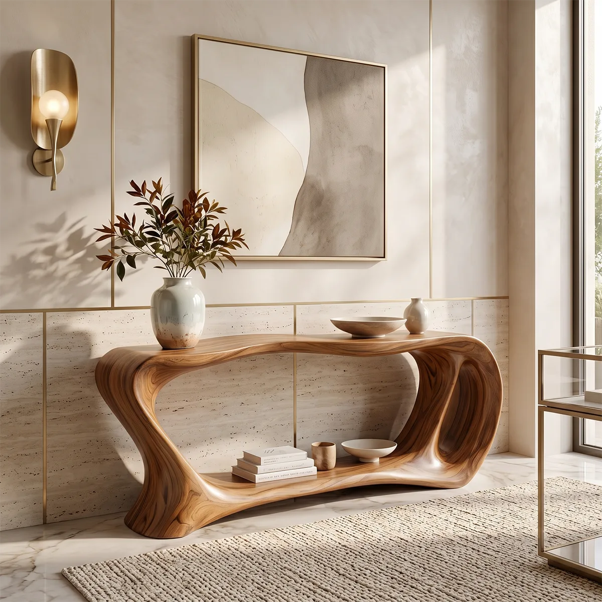Organic Wave Console Table with Open Shelf for Modern Entryway & Living Room TT006-9593