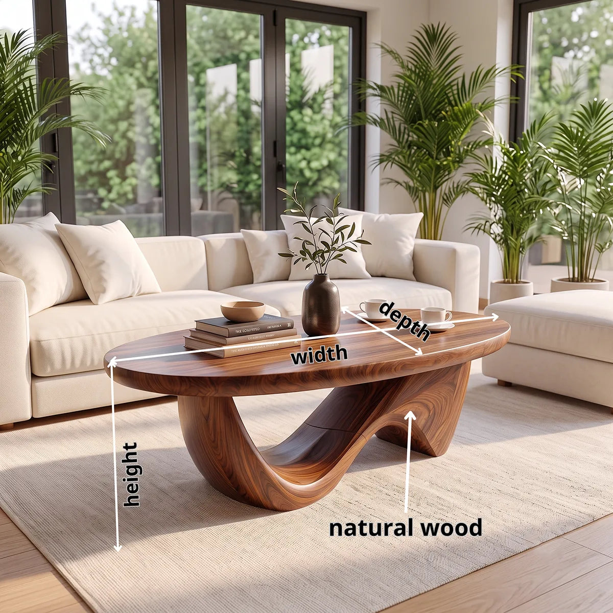 Sculptural Coffee Table with Curved Wave Base | Organic Oval Center Table