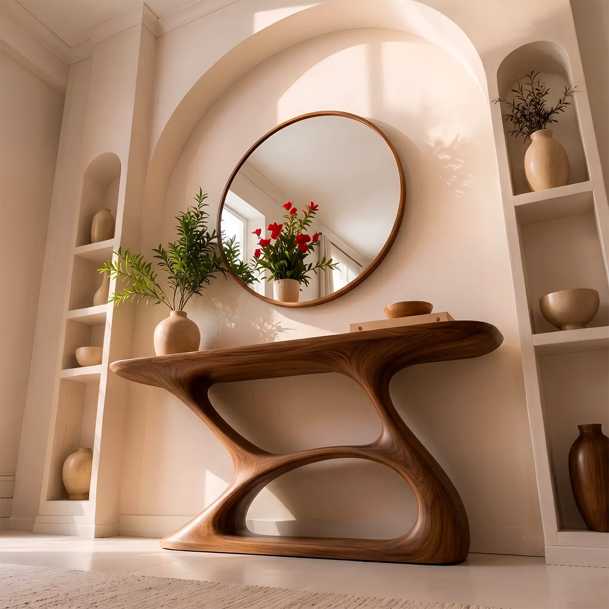 Organic Modern Console Table with Sculptural Double-Arch Base for Entryway & Living Room TT006-8669