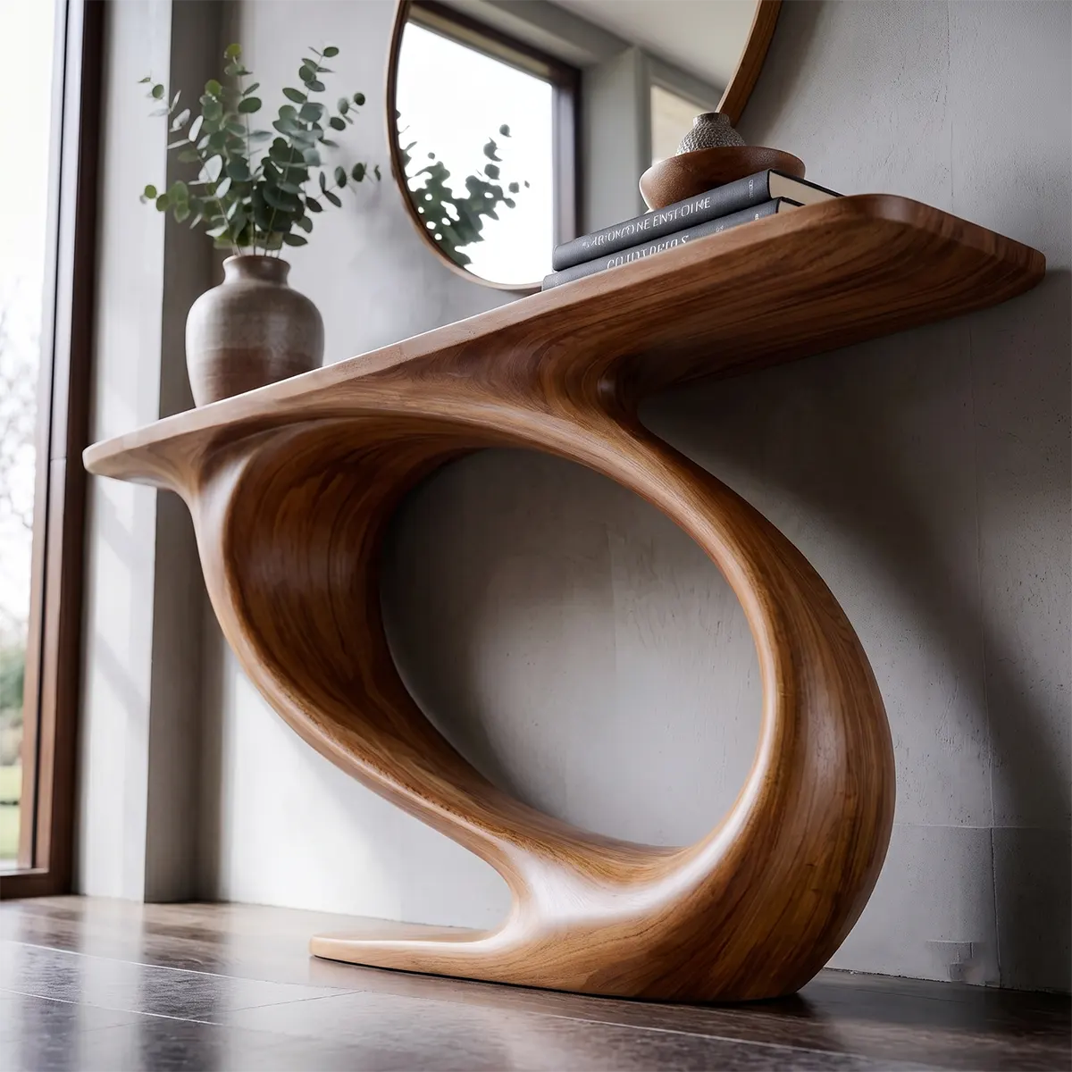 Organic Sculptural Console Table with Curved Pedestal Base for Modern Entryway TT006-2591