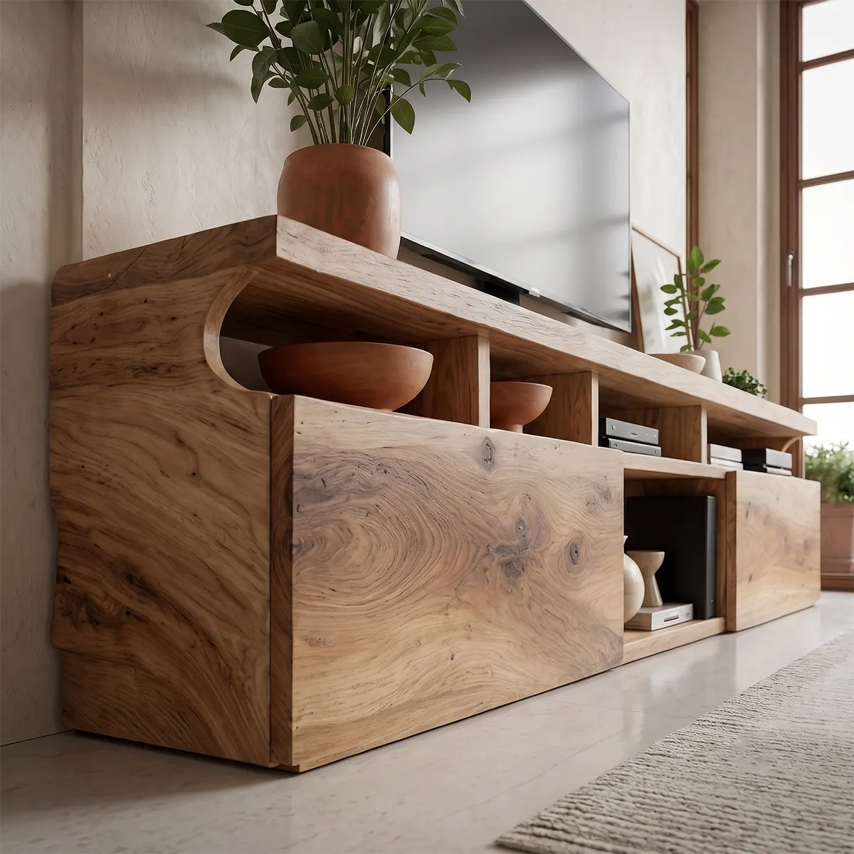 Modern TV Stand with Dual Storage Cabinets | Open Media Console TT006-6PQC5TA