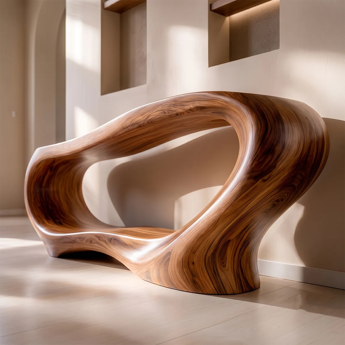 Organic Modern Console Table with Open Display Shelf & Sculptural Curved Design TT006-3660
