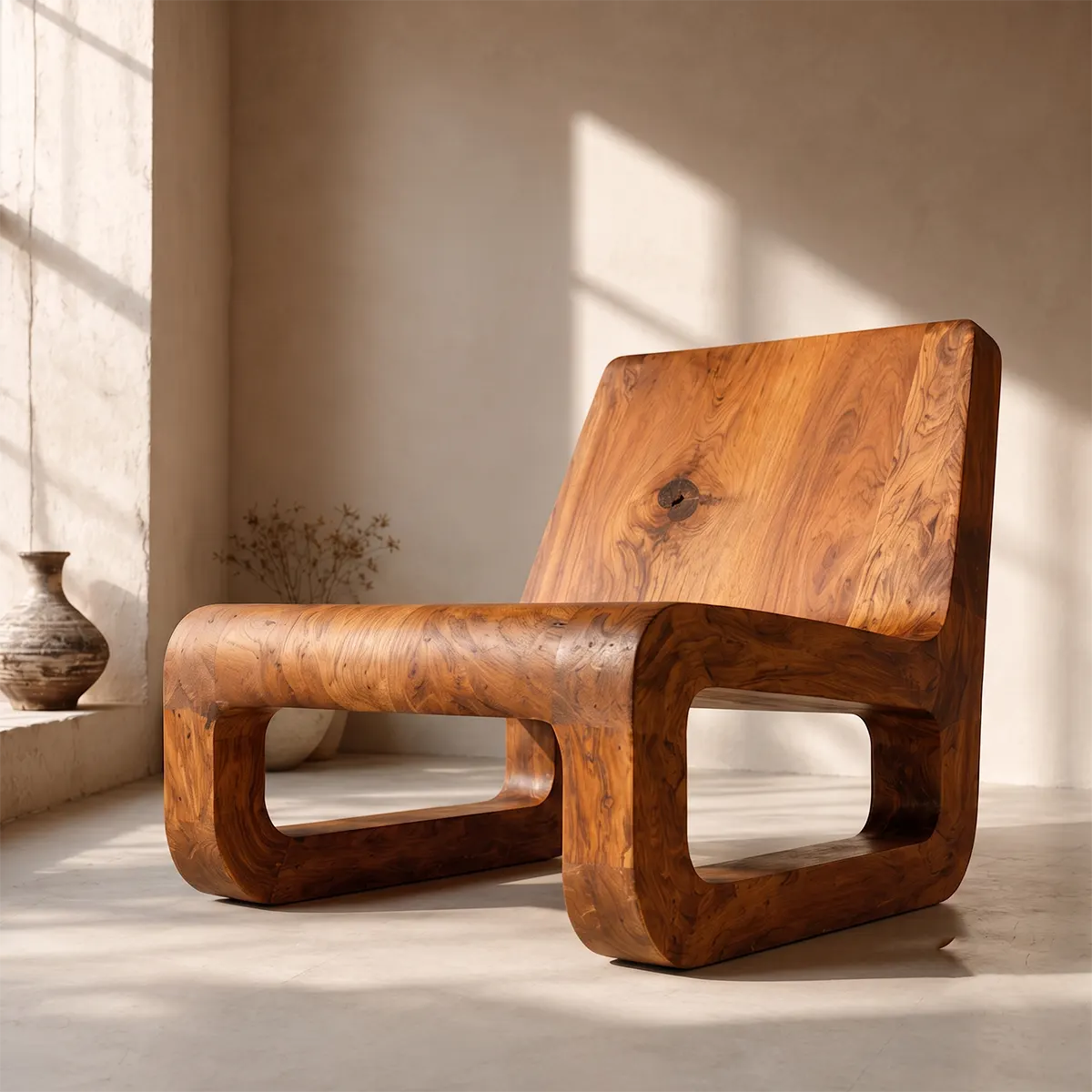 Sculptural Low Lounge Chair | Modern Armless Accent Chair with Curved Seat & Open Geometric Base