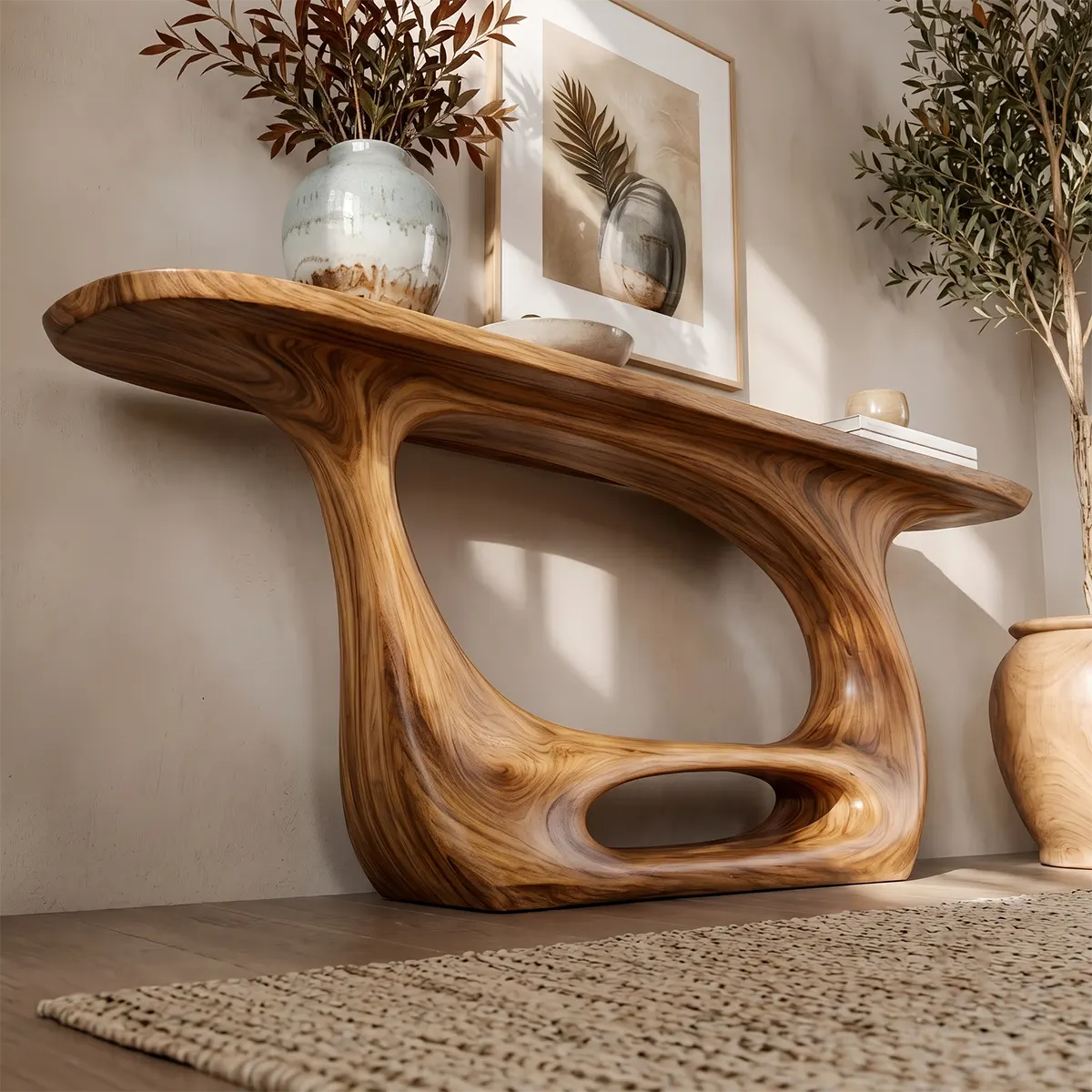 Organic Modern Console Table with Sculptural Open Base for Entryway & Living Room TT006-9597