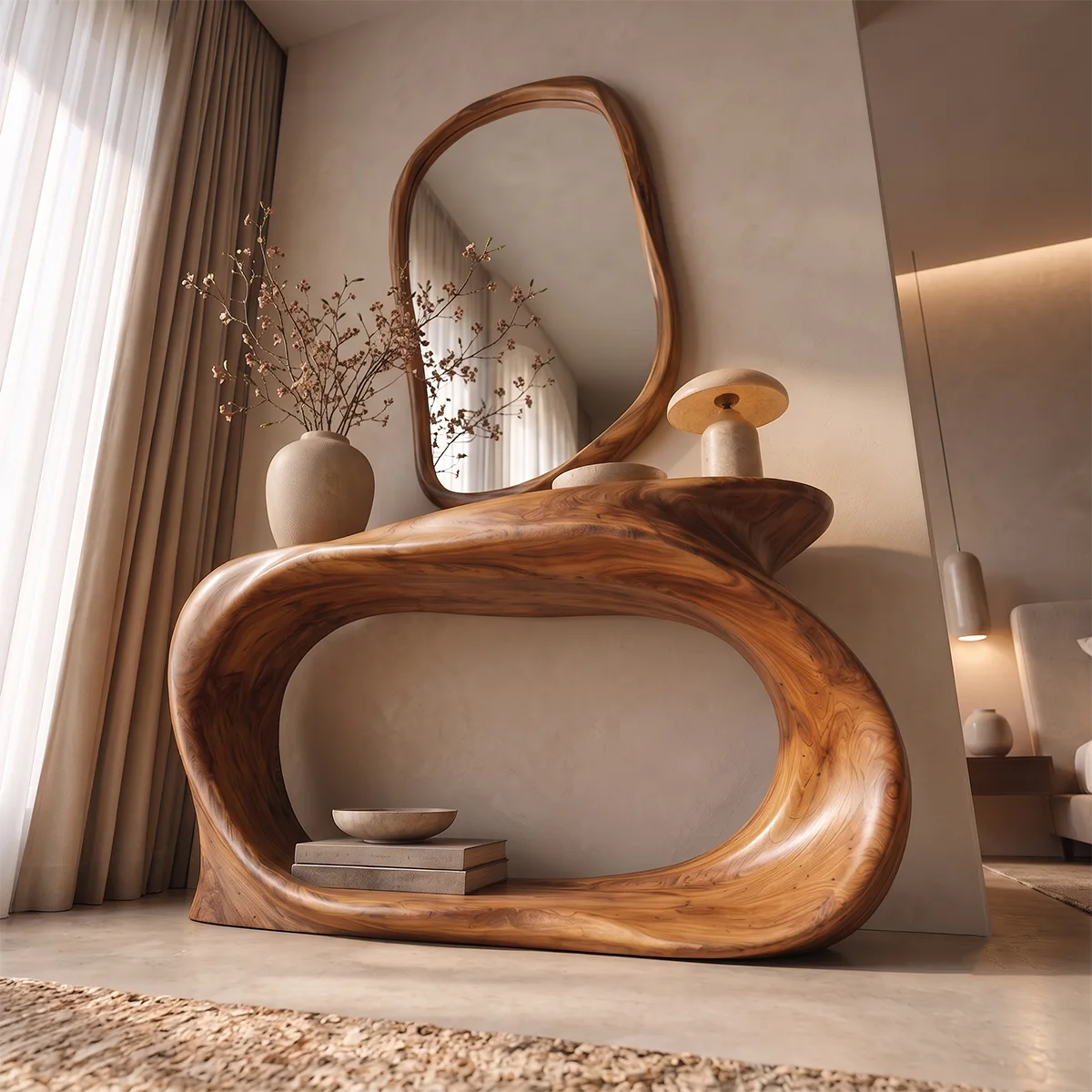 Organic Sculptural Console Table with Open Shelf for Modern Entryway & Hallway TT006-7521