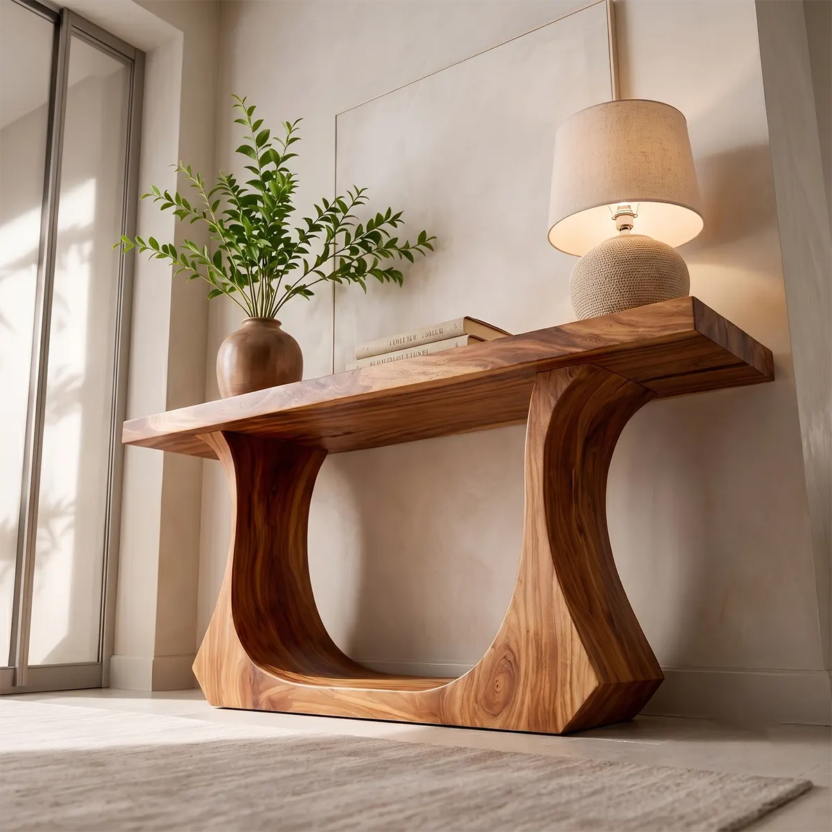 Modern Wooden Console Table with Sculptural Open Arch Base for Entryway & Hallway TT006-5795