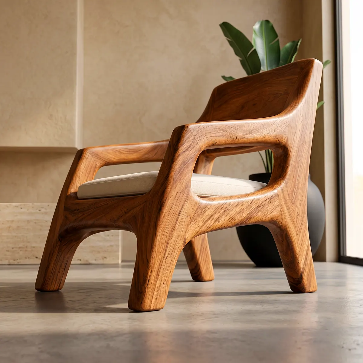 Sculptural Curved Lounge Chair | Modern Organic Accent Chair with Open Arms