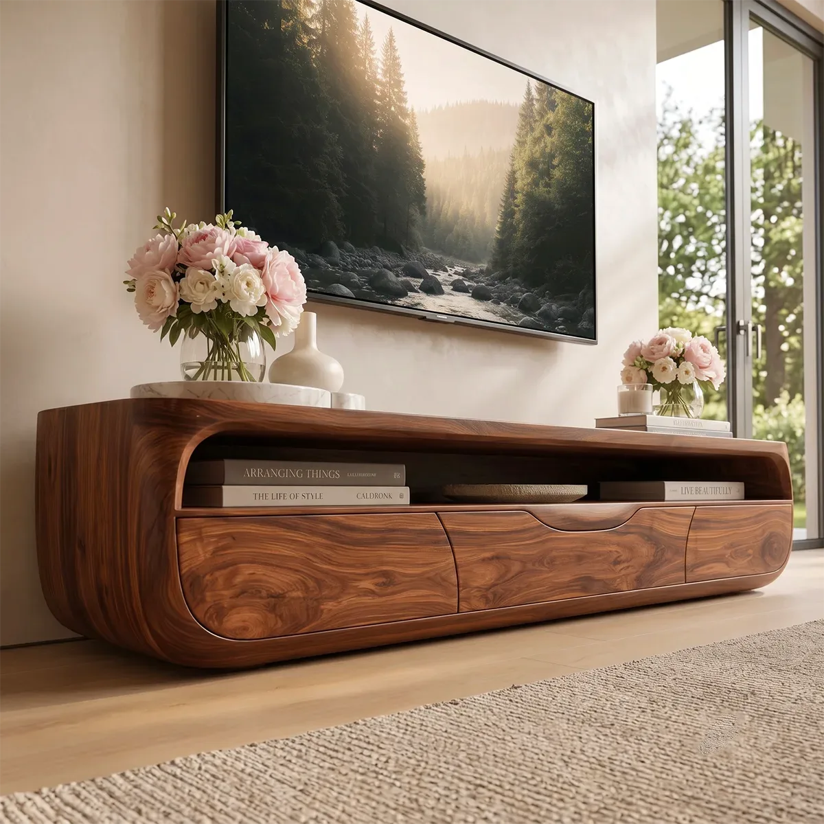Modern TV Stand with Open Display Shelf & Storage Drawers TT006-5QMV1KJ