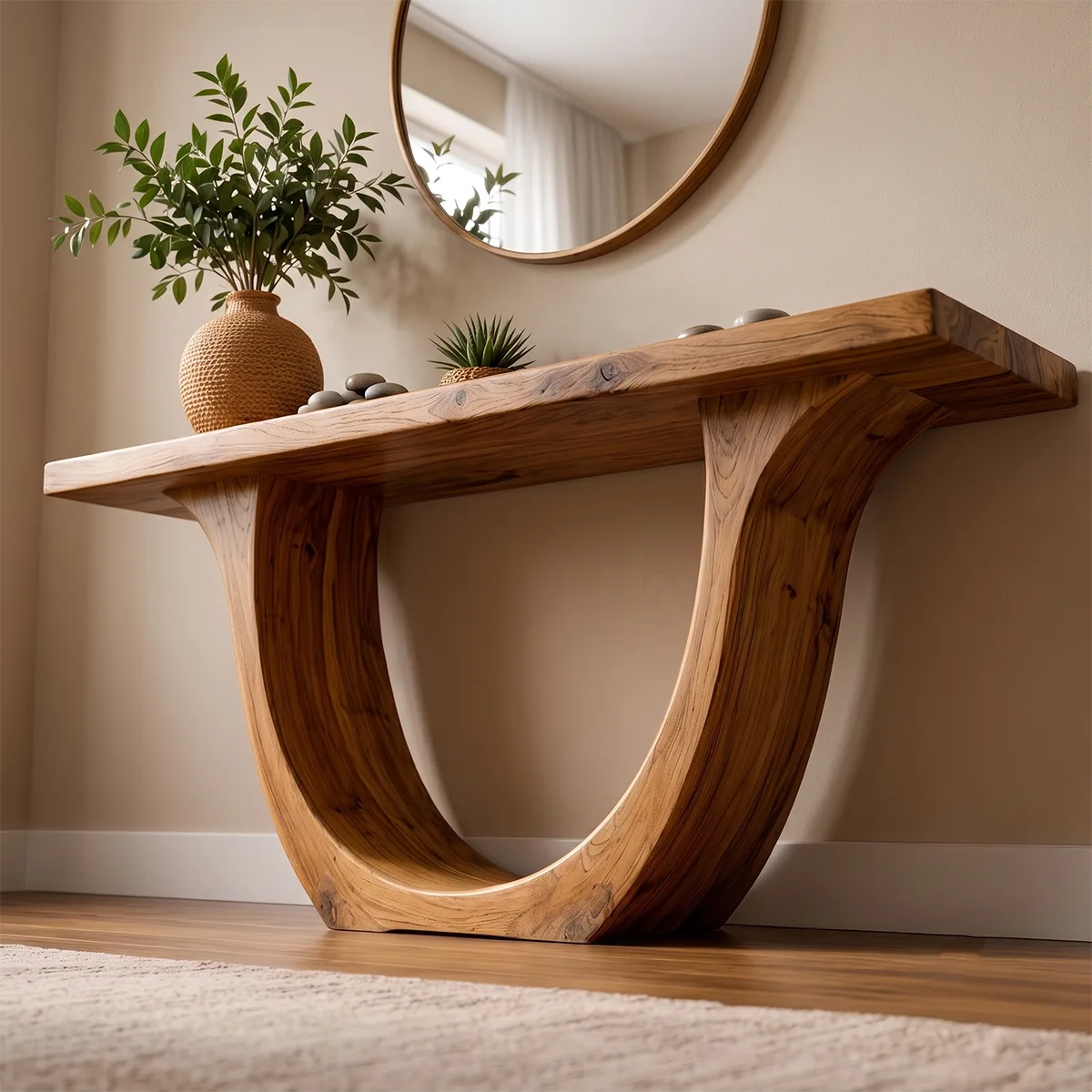 Modern Wooden Console Table with Sculptural Curved U-Base for Entryway & Hallway TT006-2563