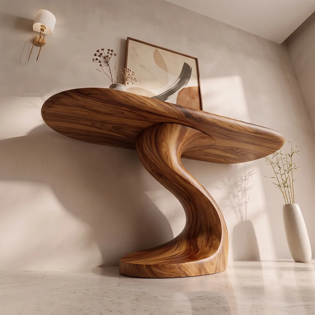 Organic Sculptural Console Table | Modern Curved Console Table with Twisted Pedestal Base TH003-5454