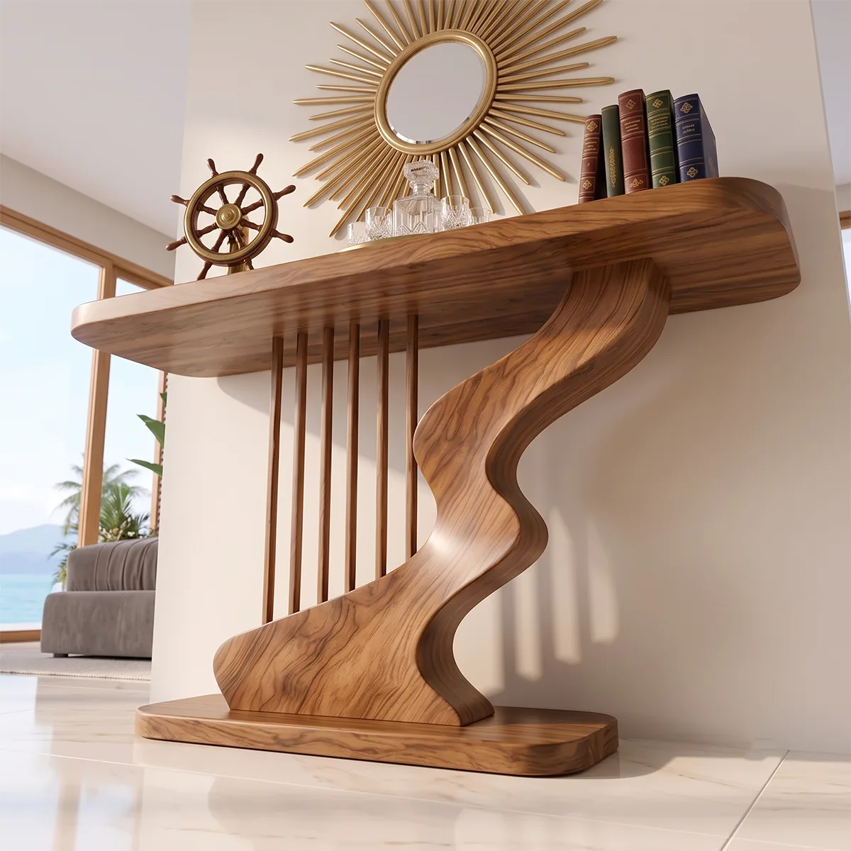 Modern Sculptural Console Table | Wave Base Entryway Console Table for Contemporary Interiors TH003-9045