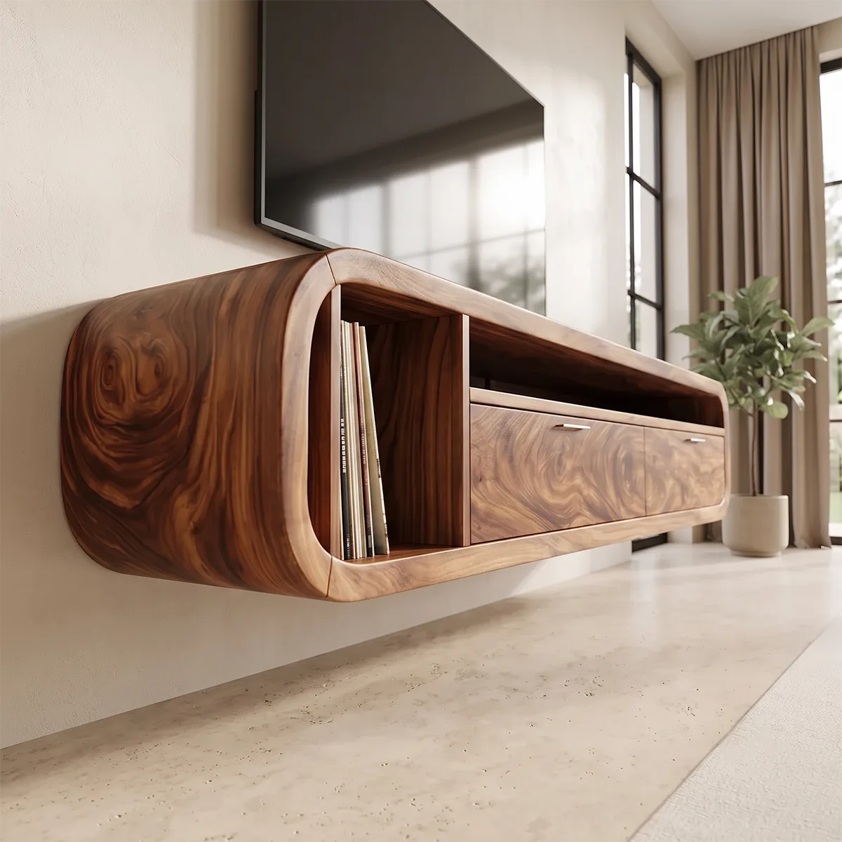 Floating TV Stand with 2 Drawers & Open Storage | Modern Media Console TH003-7DOM5TA