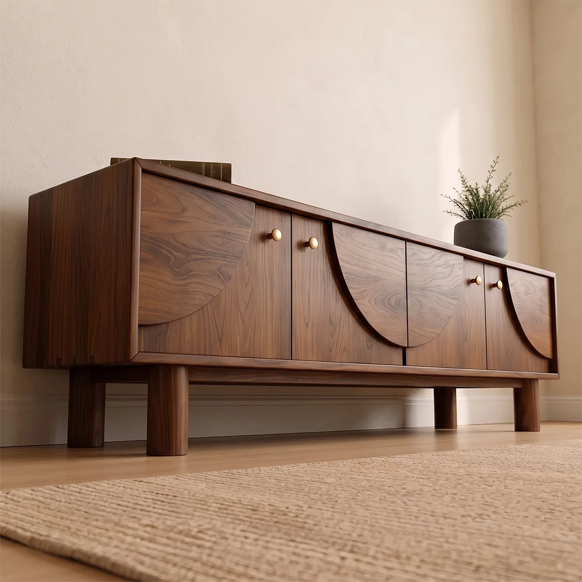 4-Door Mid-Century Modern TV Stand | Geometric Media Console