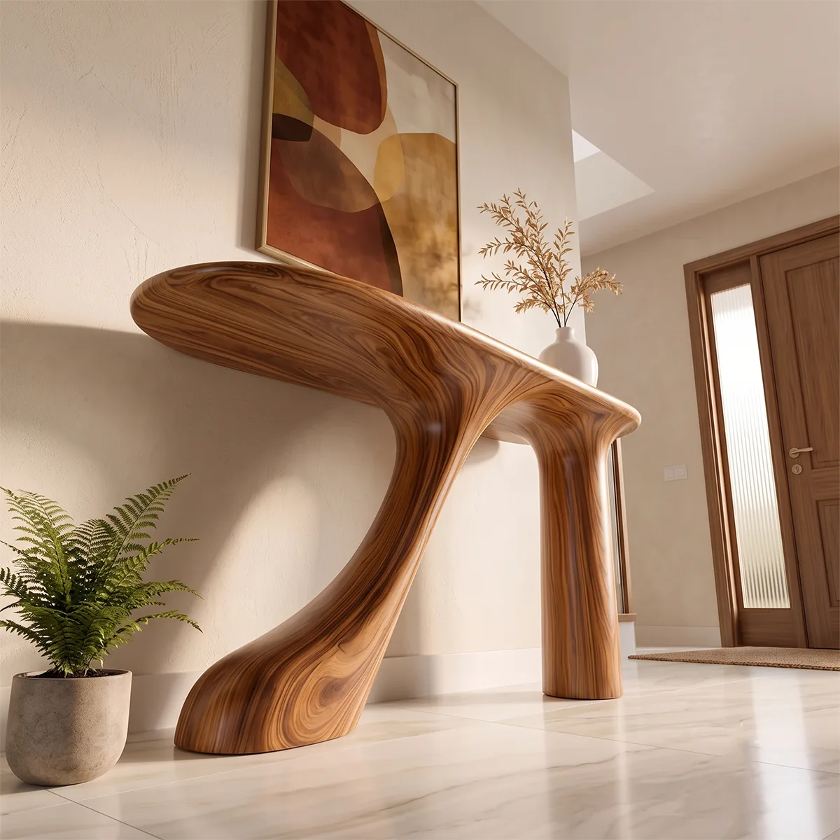 Organic Sculptural Console Table | Modern Entryway Table with Curved Architectural Base TH003-6225