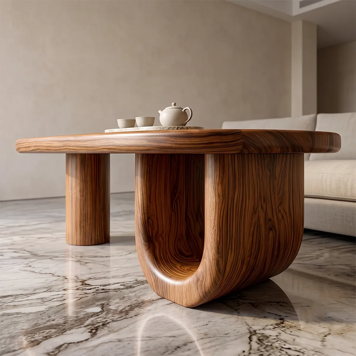 Modern Oval Coffee Table | Sculptural Pedestal Center Table for Minimalist Living Room TH003-7468