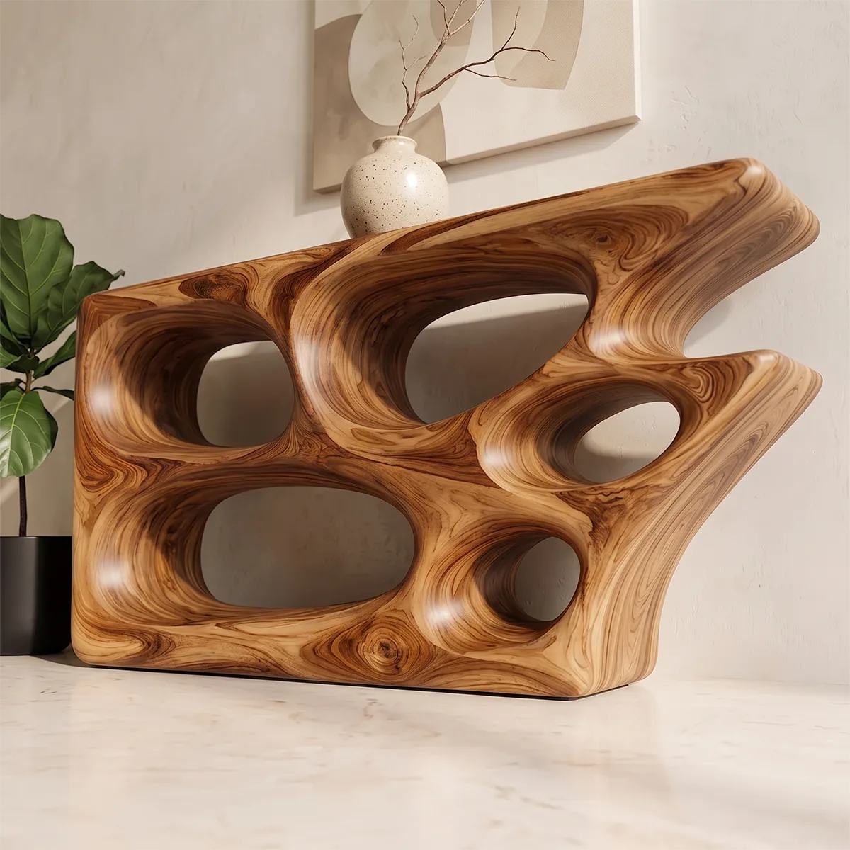 Organic Sculptural Console Table | Modern Open Shelf Console with Abstract Architectural Design TH003-9123