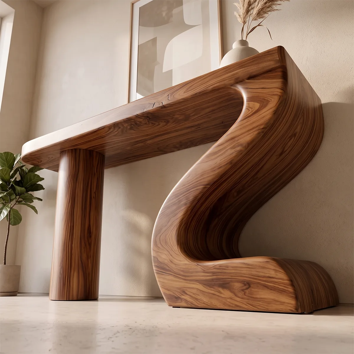 Modern Sculptural Console Table | Organic Wave Entryway Table for Contemporary Hallway & Living Room TH003-4054