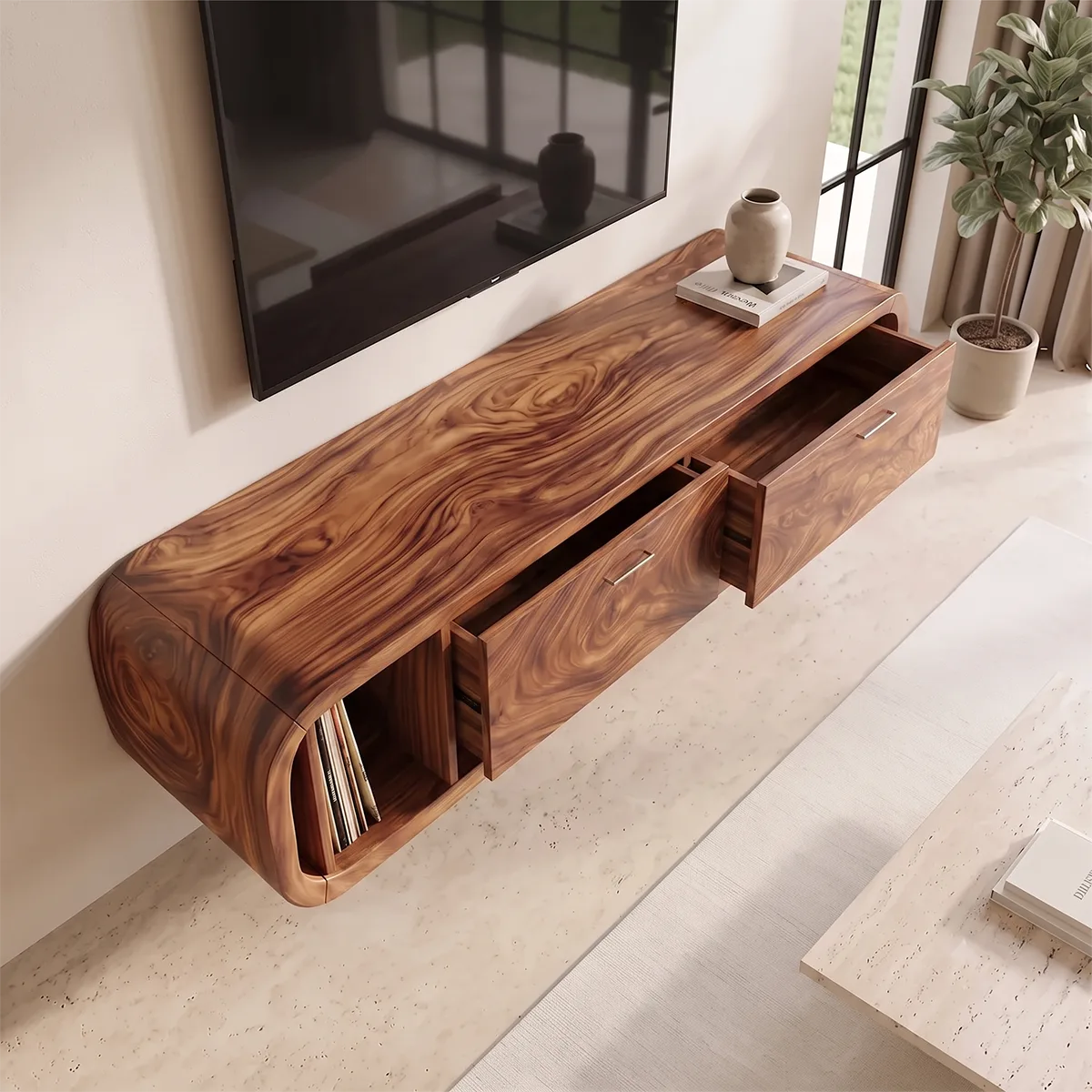 Floating TV Stand with 2 Drawers & Open Storage | Modern Media Console TH003-7DOM5TA