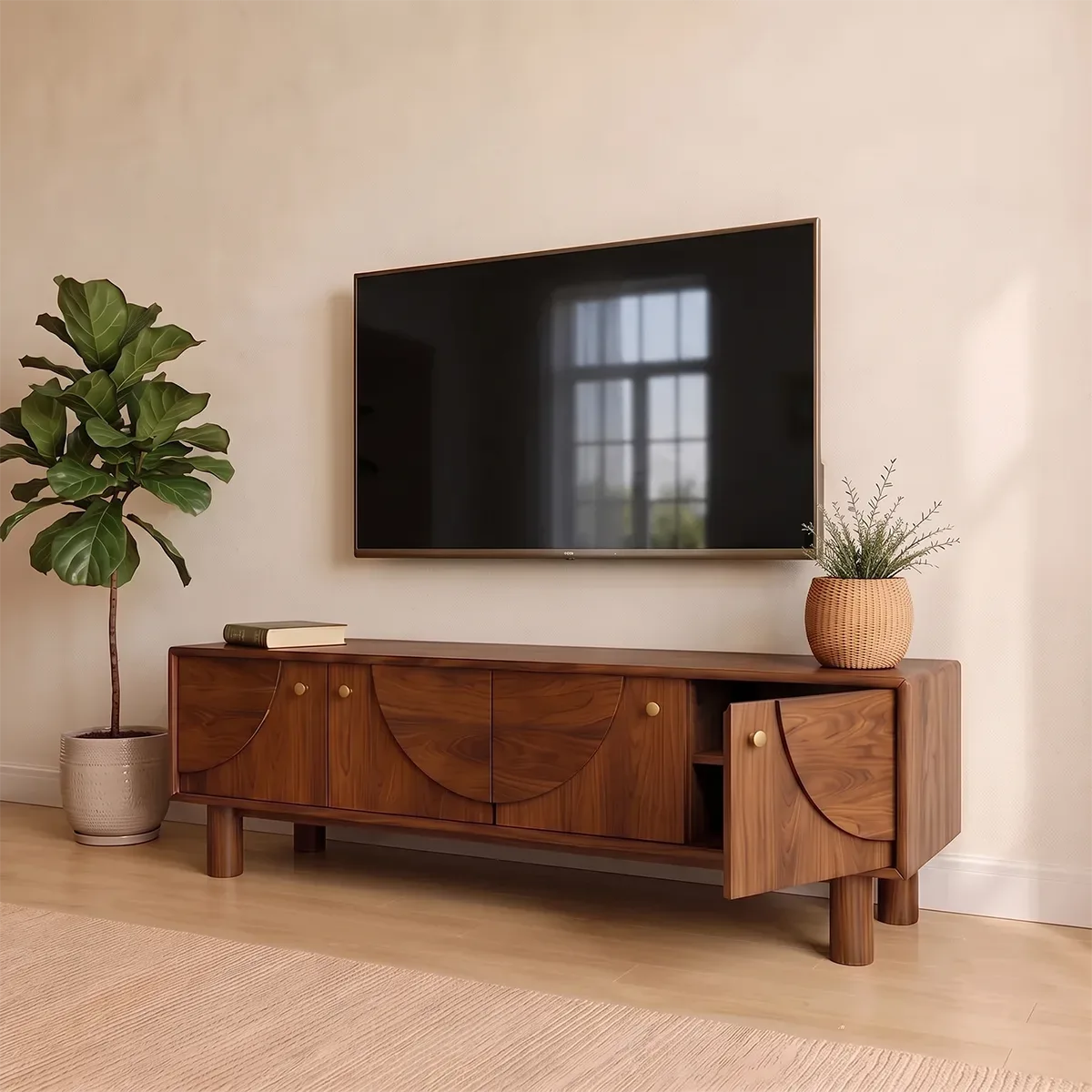 4-Door Mid-Century Modern TV Stand | Geometric Media Console