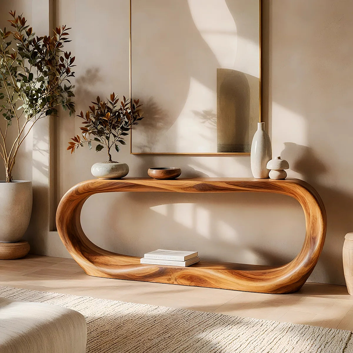 Organic Loop Console Table with Open Display Shelf for Modern Entryway & Living Room TT006-3584