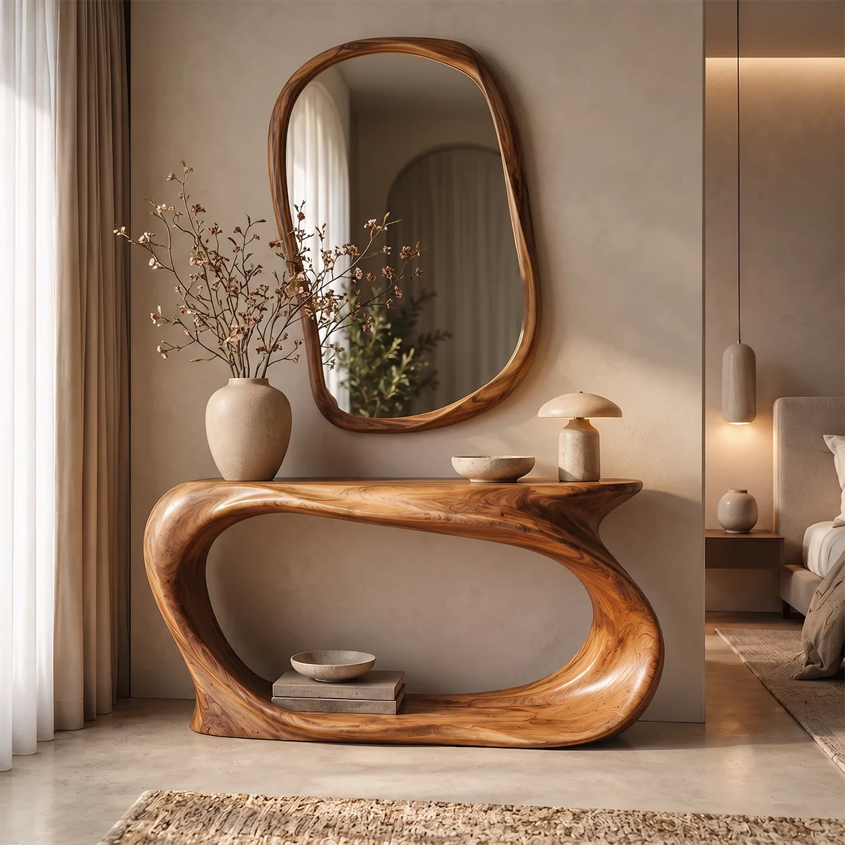 Organic Sculptural Console Table with Open Shelf for Modern Entryway & Hallway TT006-7521
