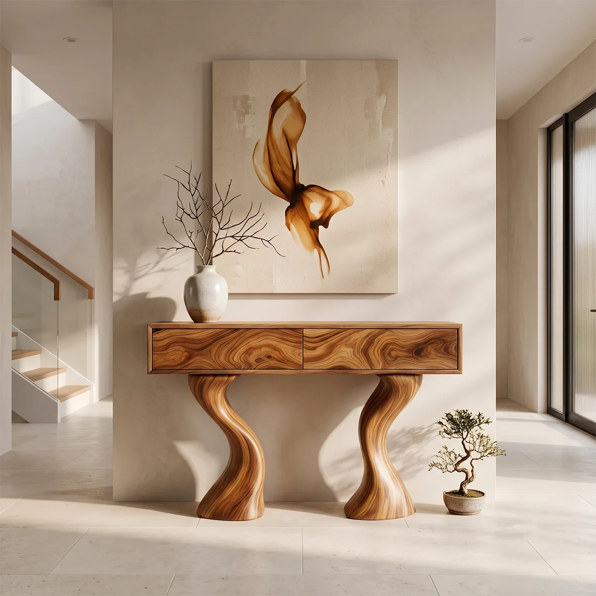 Modern Sculptural Console Table with Drawers | Organic Entryway Storage Console Table TH003-4892