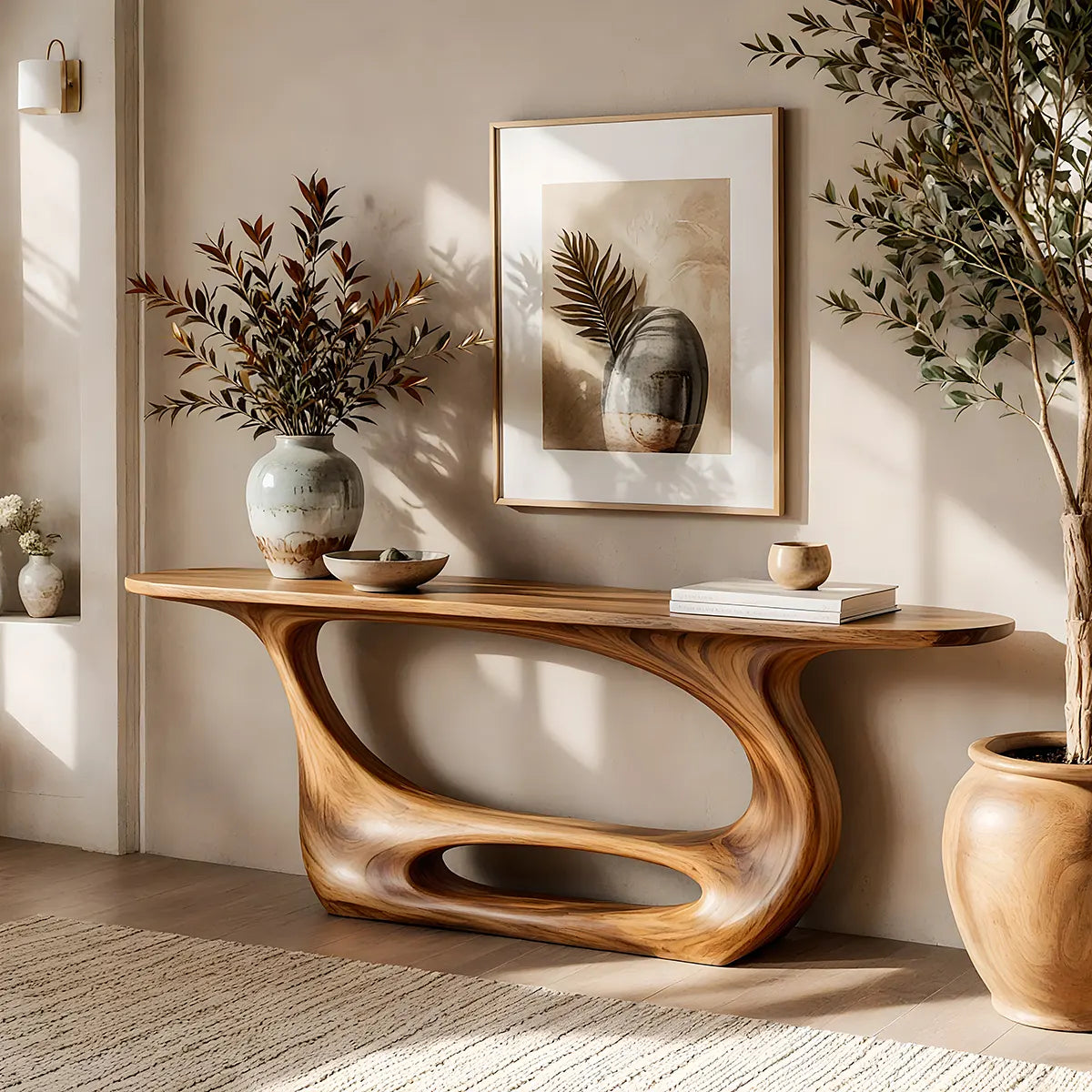 Organic Modern Console Table with Sculptural Open Base for Entryway & Living Room TT006-9597