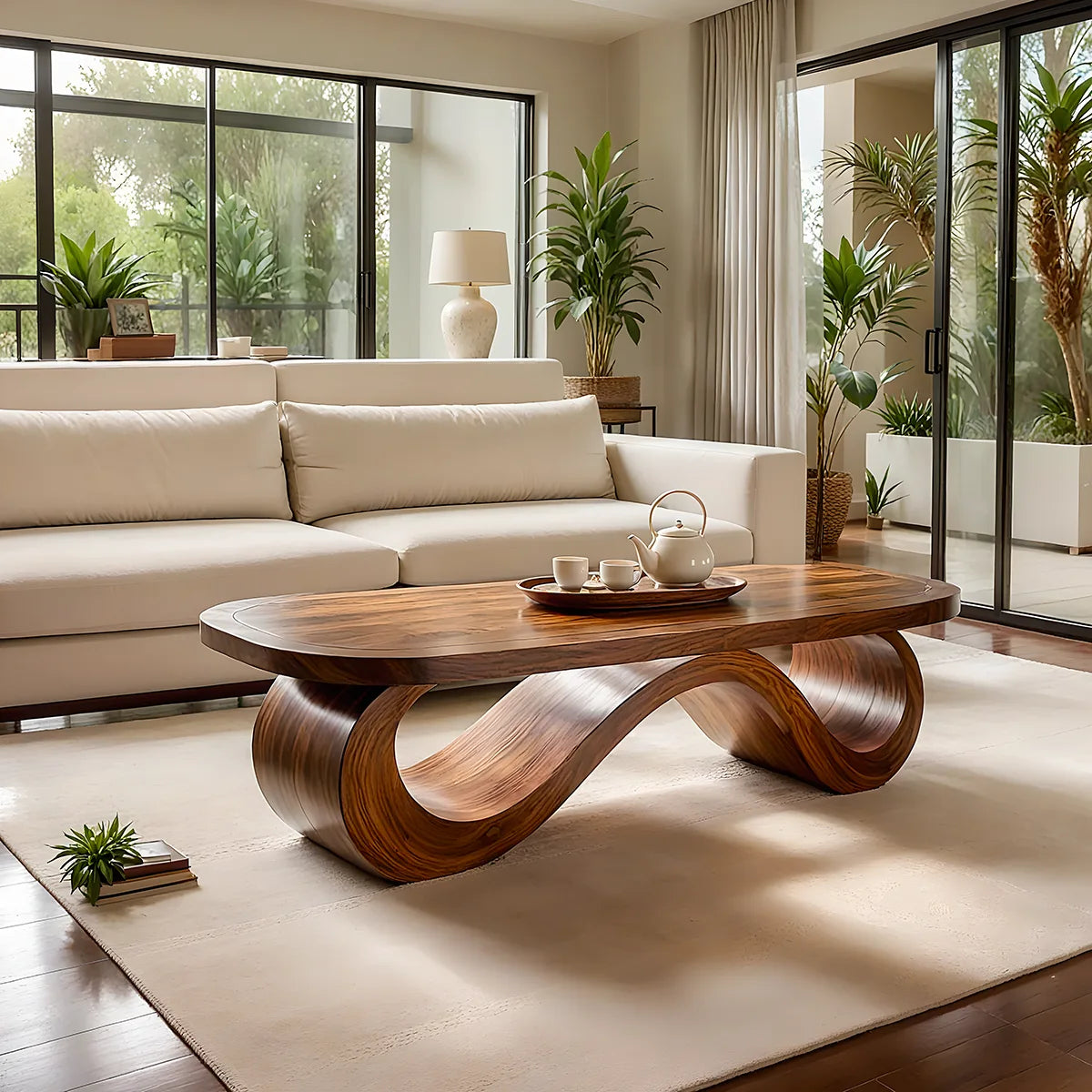 Modern Wave Coffee Table | Sculptural Curved Center Table for Contemporary Living Room TH003-2856