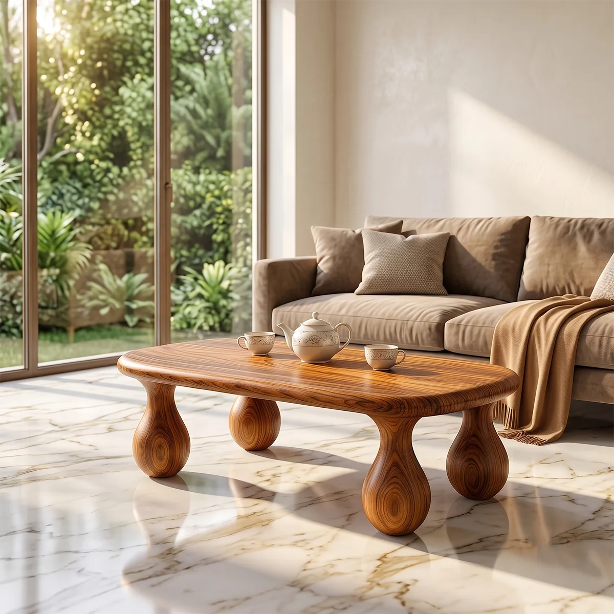 Modern Coffee Table | Organic Rounded Rectangle Cocktail Table TH003-4084