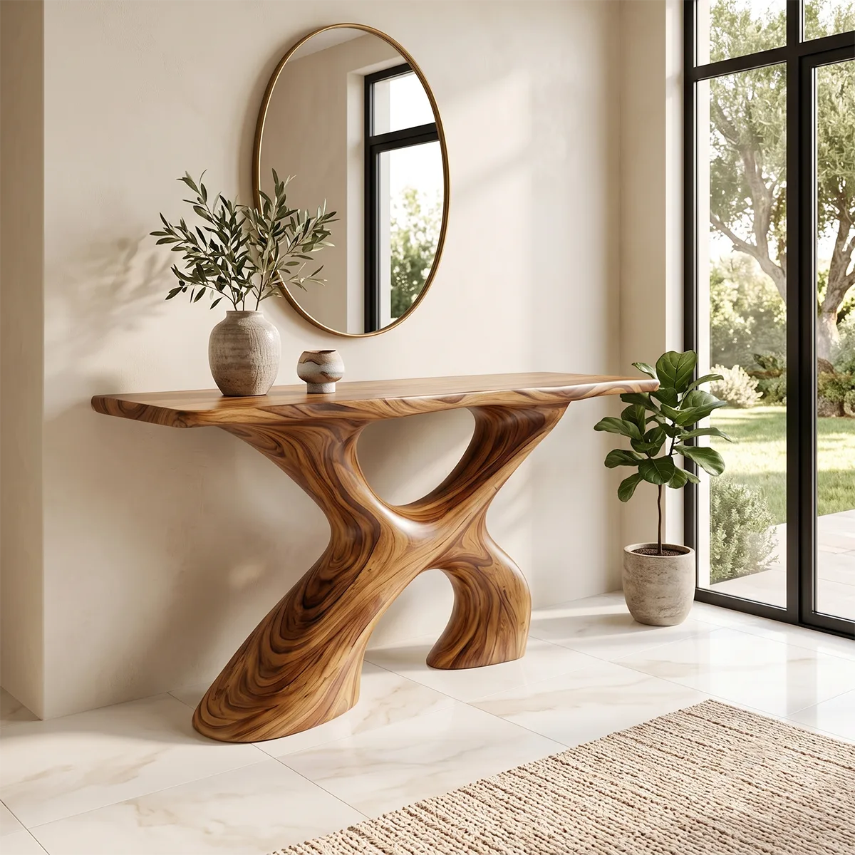 Modern Organic Console Table | Sculptural Open Base Entryway Console Table TH003-5751
