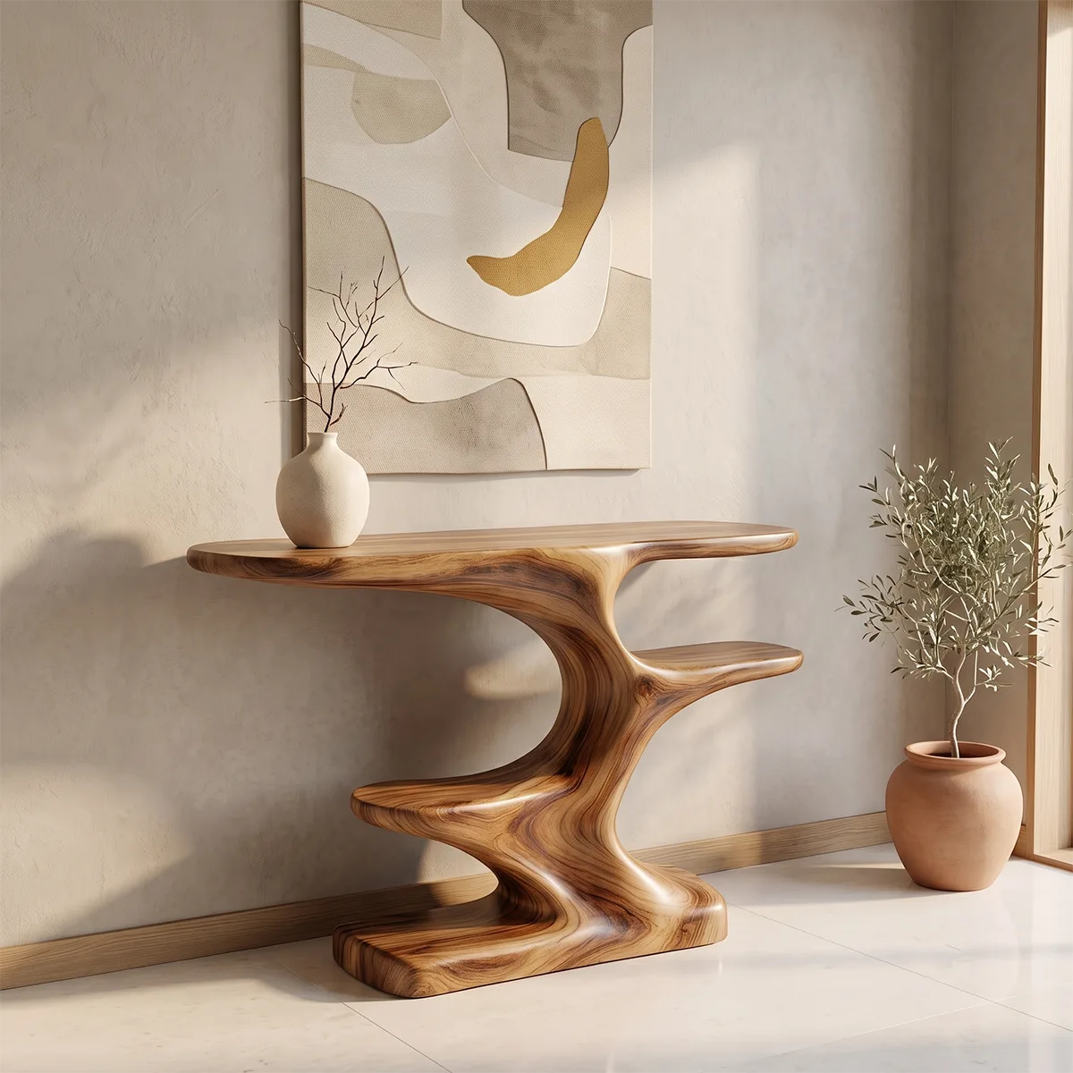 Modern Sculptural Console Table with Shelves | Organic Entryway Console Table for Contemporary Homes TH003-6721