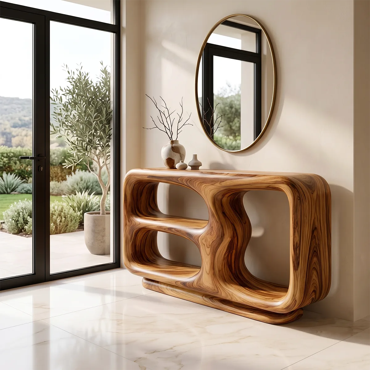Organic Sculptural Console Table | Open Shelf Console Table for Modern Entryway & Living Room TH003-4197