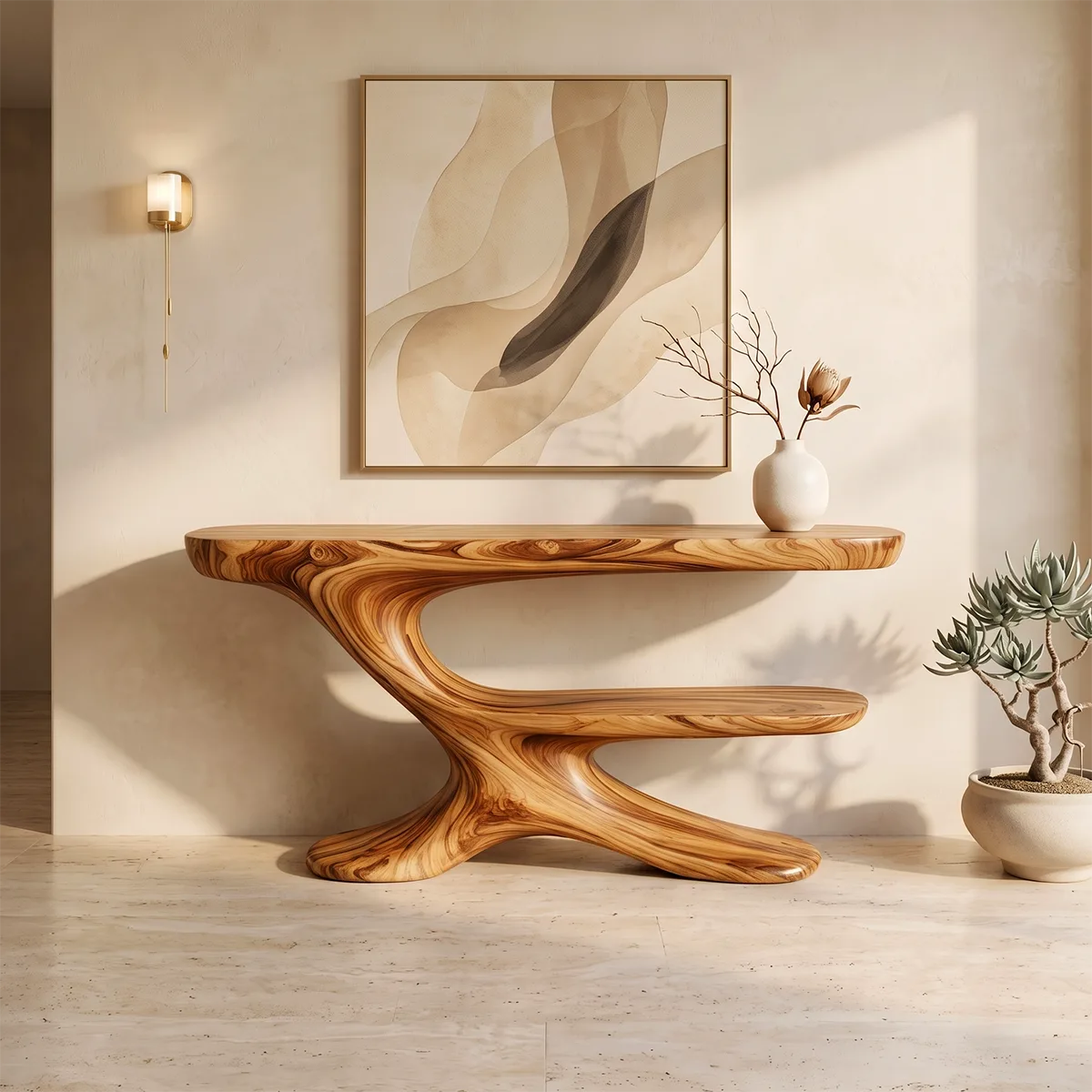 Organic Wave Console Table | Sculptural Modern Entryway Table with Floating Abstract Base TH003-9046