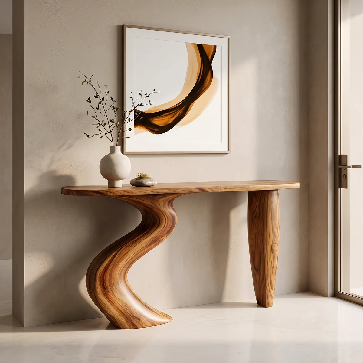 Organic Wave Console Table | Sculptural Entryway Table with Curved Pedestal Base TH003-1709