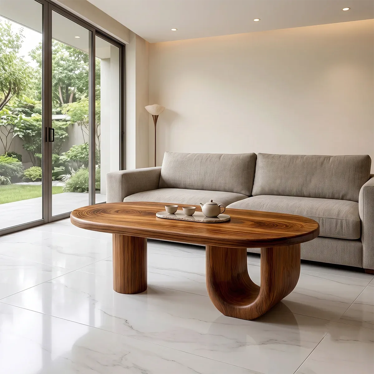 Modern Oval Coffee Table | Sculptural Pedestal Center Table for Minimalist Living Room TH003-7468