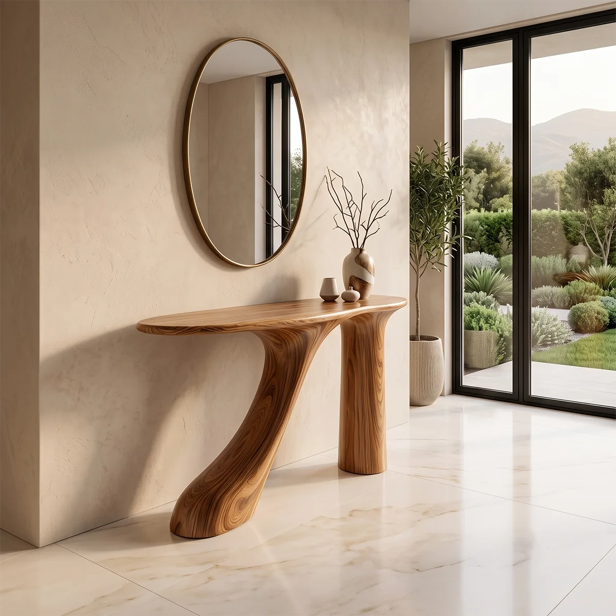 Organic Sculptural Console Table | Modern Entryway Table with Curved Architectural Base TH003-6225