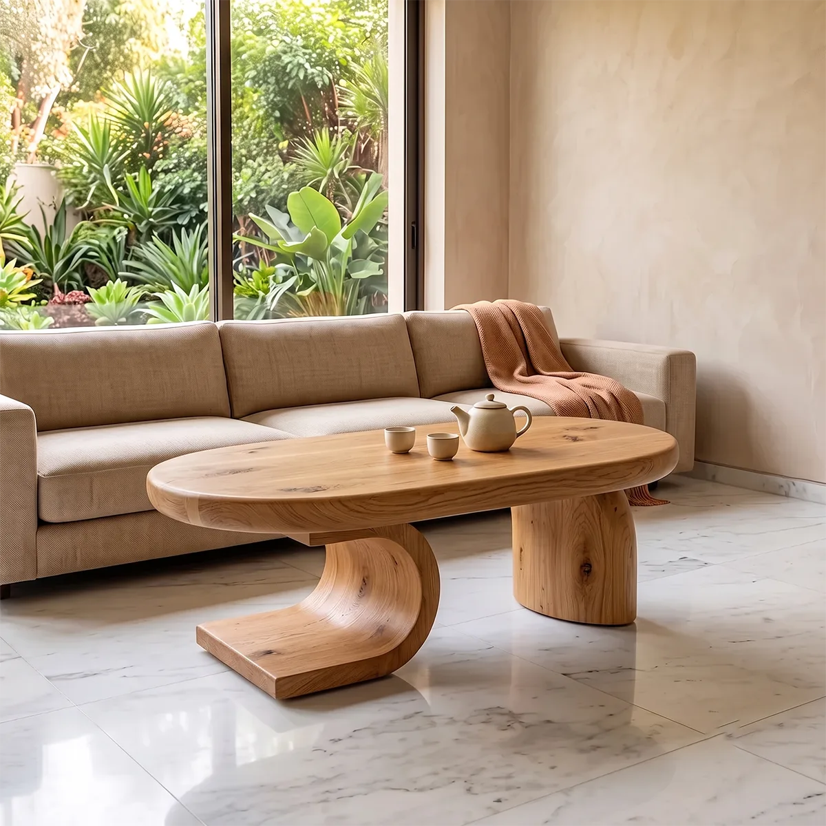 Modern Sculptural Coffee Table | Oval Center Table with Curved Pedestal Base TH003-2377