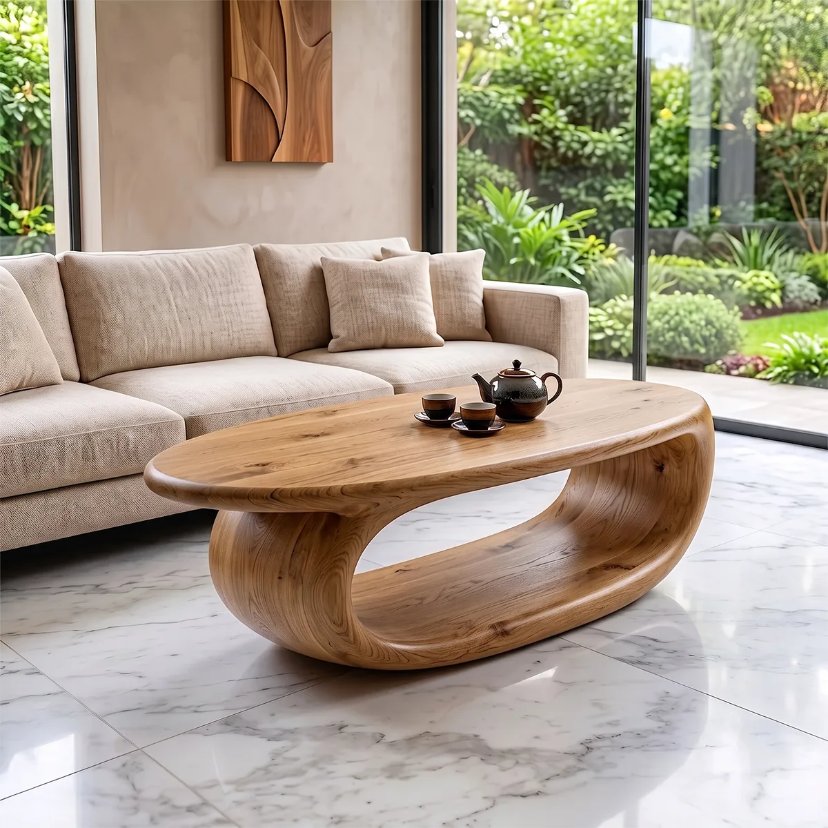 Modern Oval Coffee Table | Sculptural Open Base Center Table for Contemporary Living Room TH003-2681
