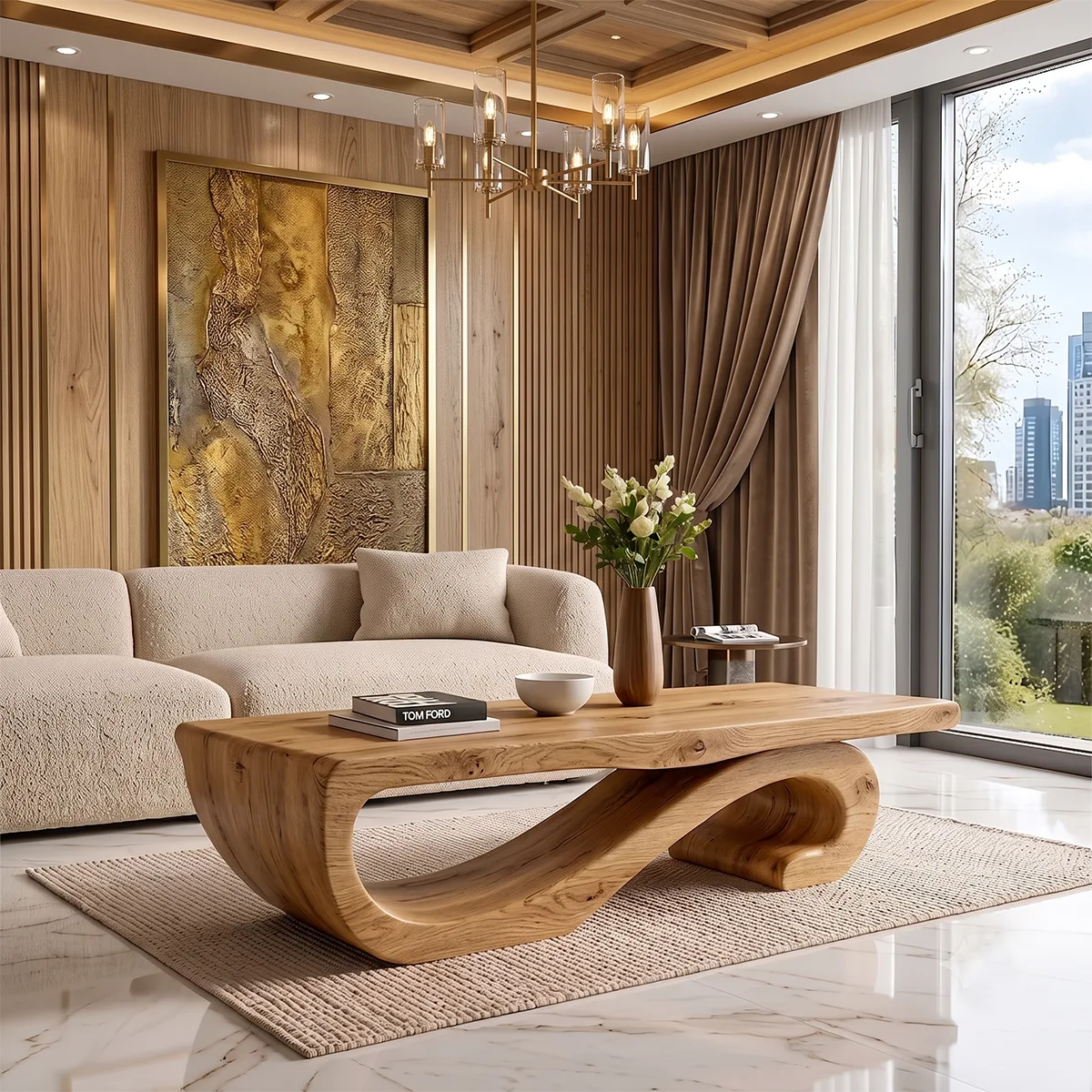 Sculptural Curved Coffee Table | Organic Modern Wave Living Room Center Table