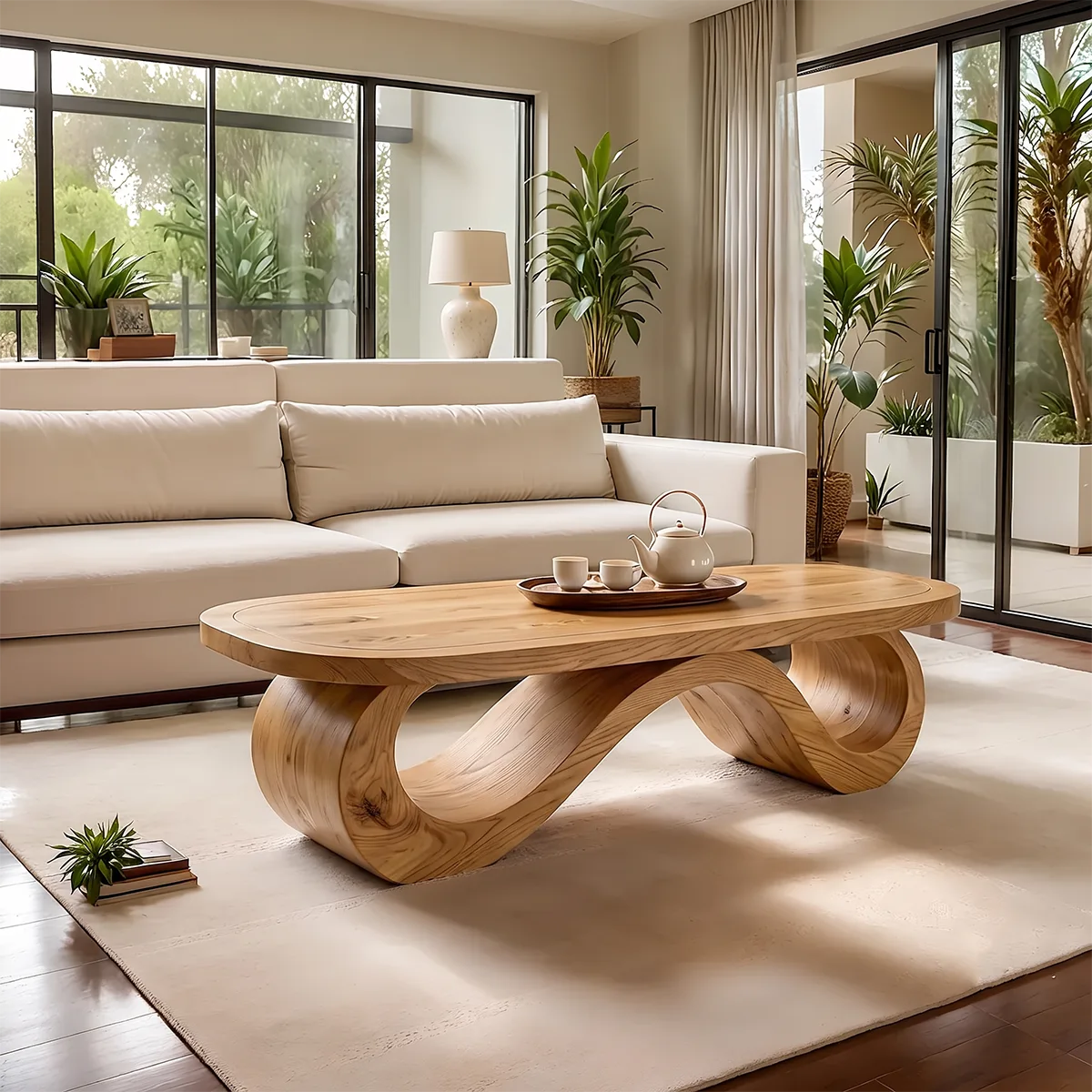 Modern Wave Coffee Table | Sculptural Curved Center Table for Contemporary Living Room TH003-2856