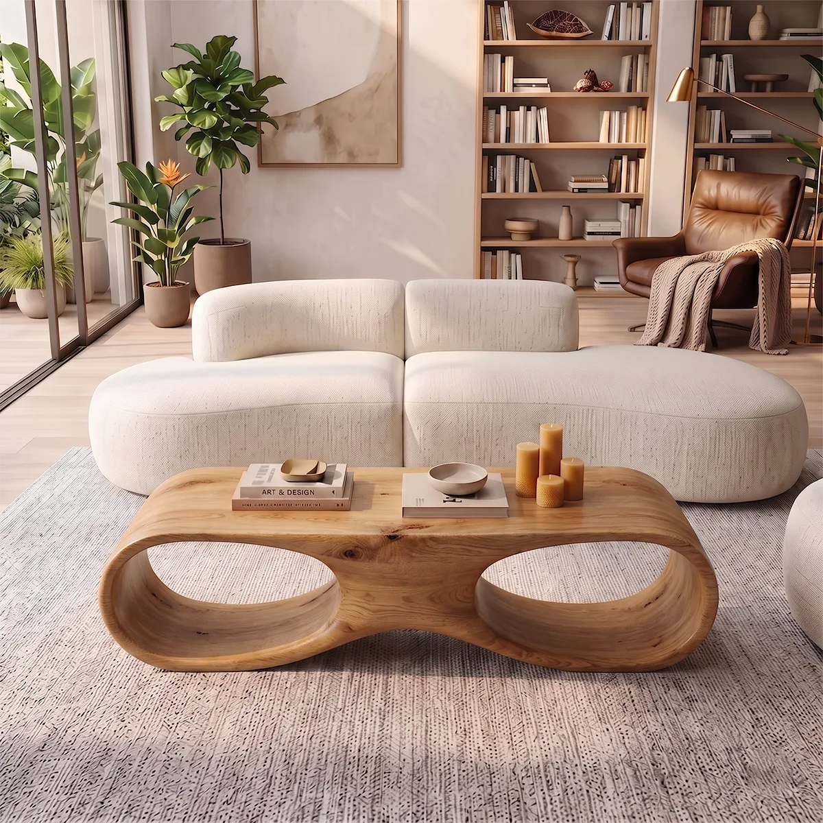 Sculptural Organic Coffee Table | Modern Curved Low Profile Living Room Table