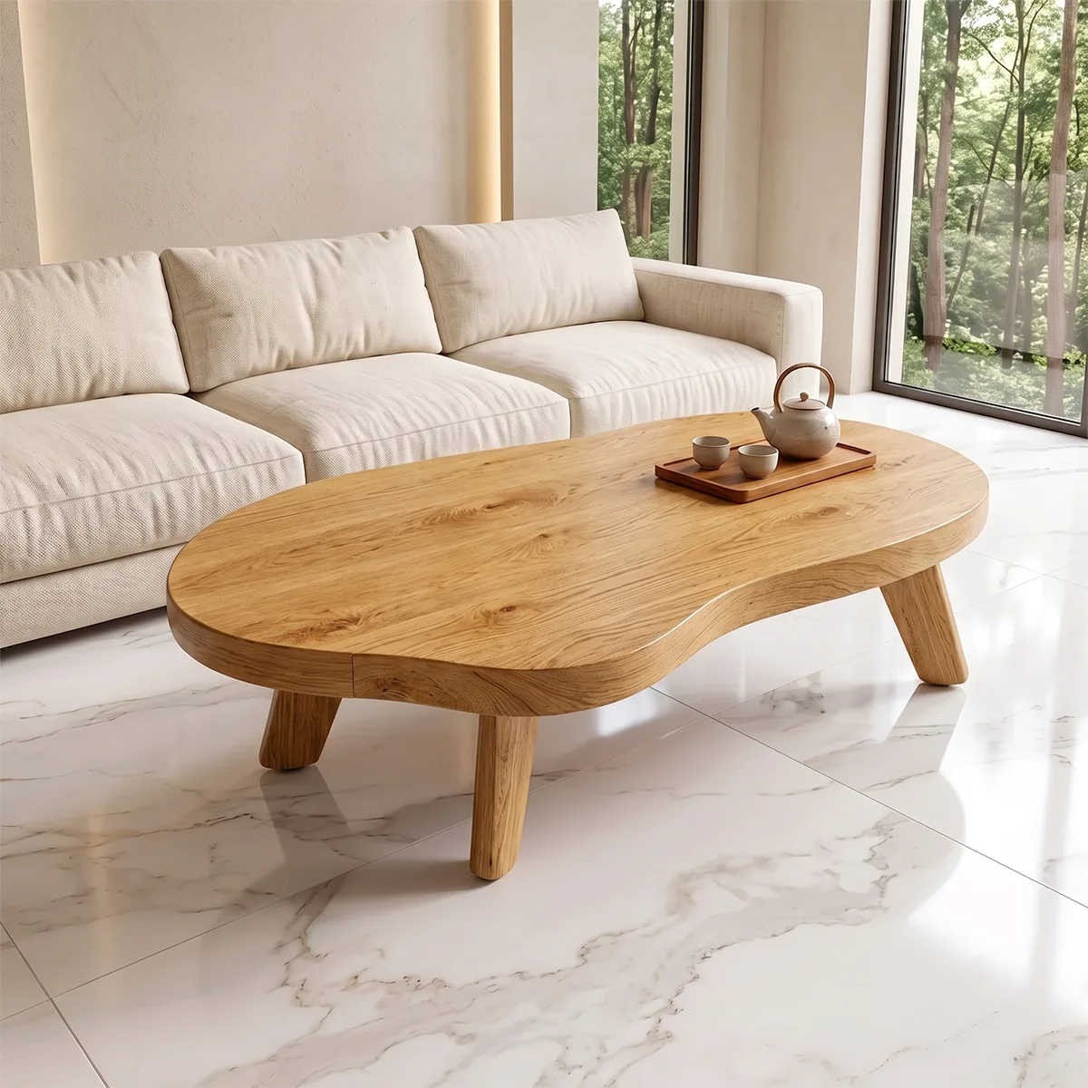 Organic Pebble Coffee Table | Modern Irregular Wood Coffee Table for Minimalist Living Room TH003-6867